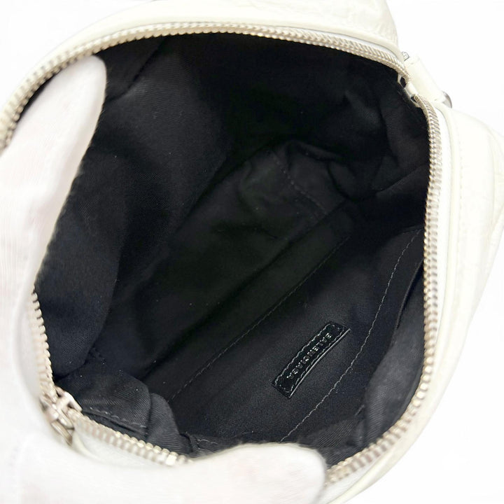 極美品△BALENCIAGA バレンシアガ 806459 MONACO モナコ アリーナカーフスキン BB金具 チェーン ショルダーバッグ ホワイト シルバー金具
