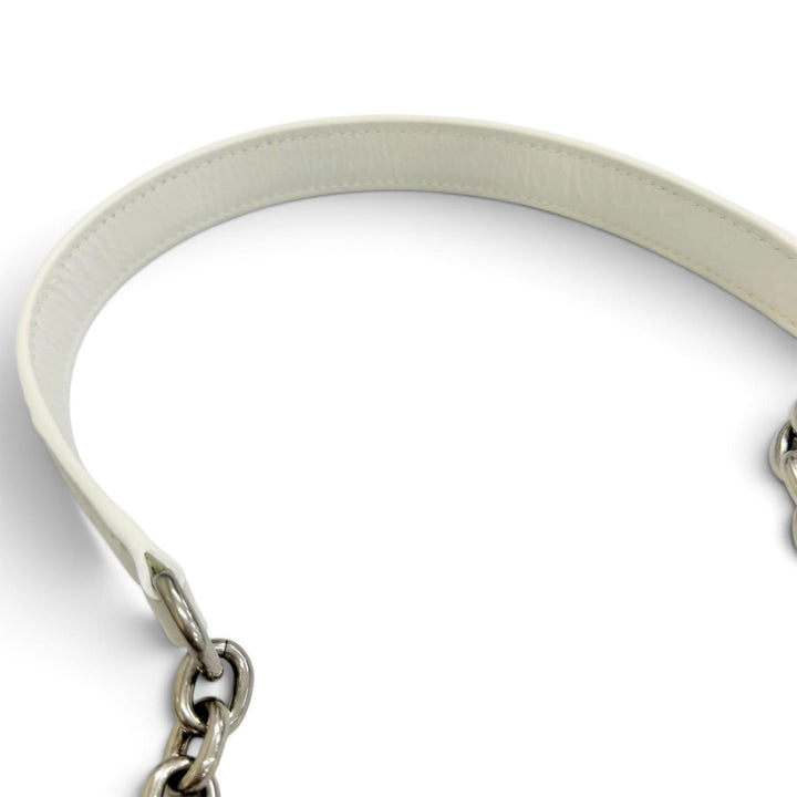 極美品△BALENCIAGA バレンシアガ 806459 MONACO モナコ アリーナカーフスキン BB金具 チェーン ショルダーバッグ ホワイト シルバー金具