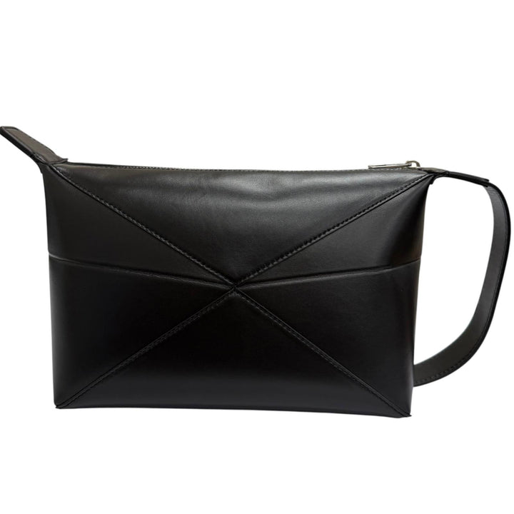 極美品□LOEWE ロエベ C510WBPX01 PUZZLE FOLD パズルフォルド シャイニーナパカーフ ウォッシュバッグ クラッチバッグ ブラック メンズ