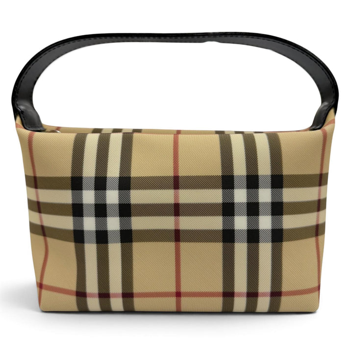 美品☆BURBERRY LONDON バーバリーロンドン ノバチェック柄 レザー使い ハンドバッグ ベージュ ブラック イタリア製 レディース 保存袋付