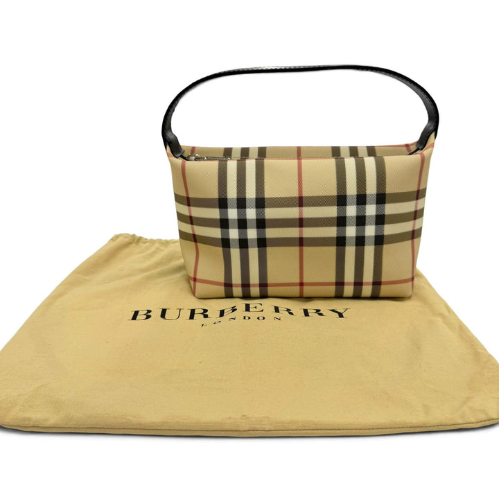 美品☆BURBERRY LONDON バーバリーロンドン ノバチェック柄 レザー使い ハンドバッグ ベージュ ブラック イタリア製 レディース 保存袋付