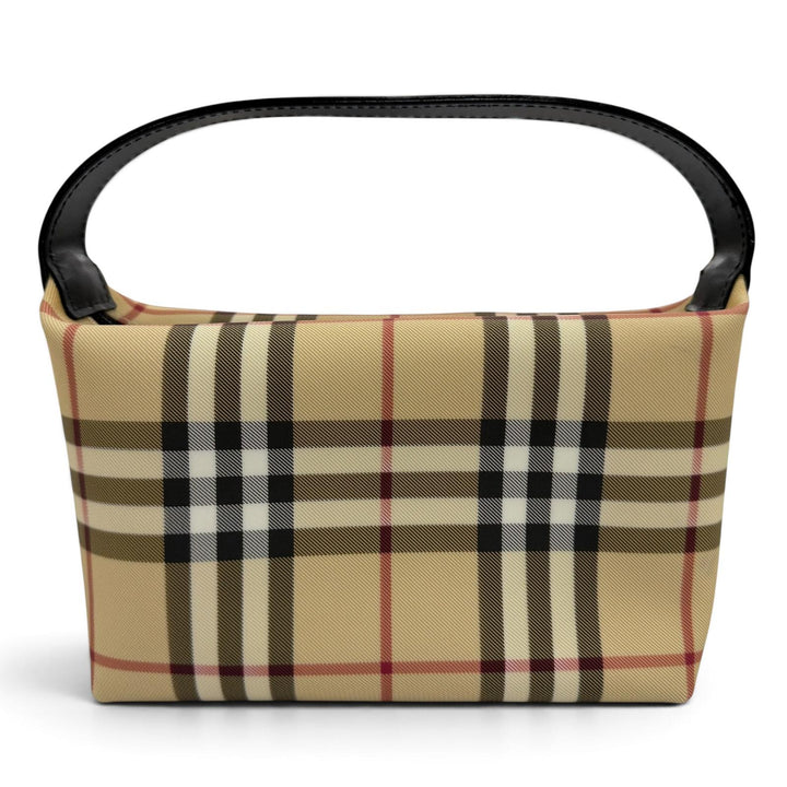 美品☆BURBERRY LONDON バーバリーロンドン ノバチェック柄 レザー使い ハンドバッグ ベージュ ブラック イタリア製 レディース 保存袋付