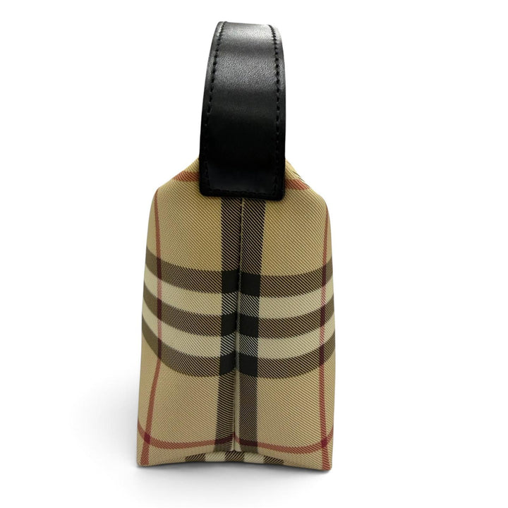 美品☆BURBERRY LONDON バーバリーロンドン ノバチェック柄 レザー使い ハンドバッグ ベージュ ブラック イタリア製 レディース 保存袋付