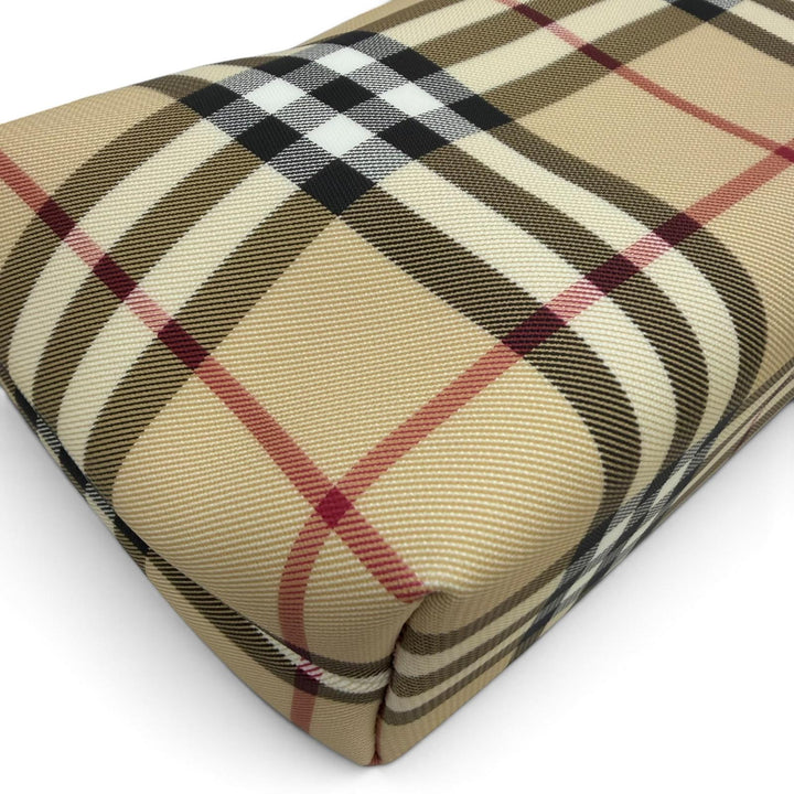 美品☆BURBERRY LONDON バーバリーロンドン ノバチェック柄 レザー使い ハンドバッグ ベージュ ブラック イタリア製 レディース 保存袋付