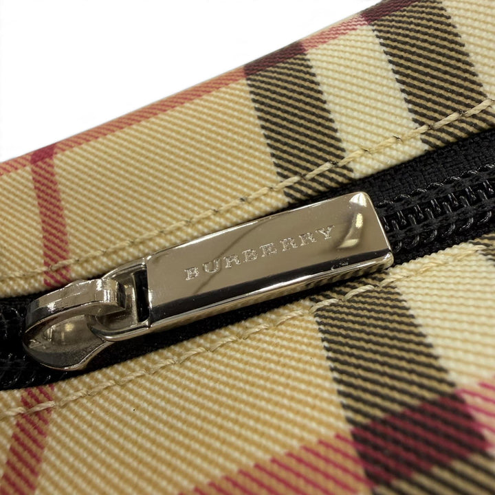 美品☆BURBERRY LONDON バーバリーロンドン ノバチェック柄 レザー使い ハンドバッグ ベージュ ブラック イタリア製 レディース 保存袋付
