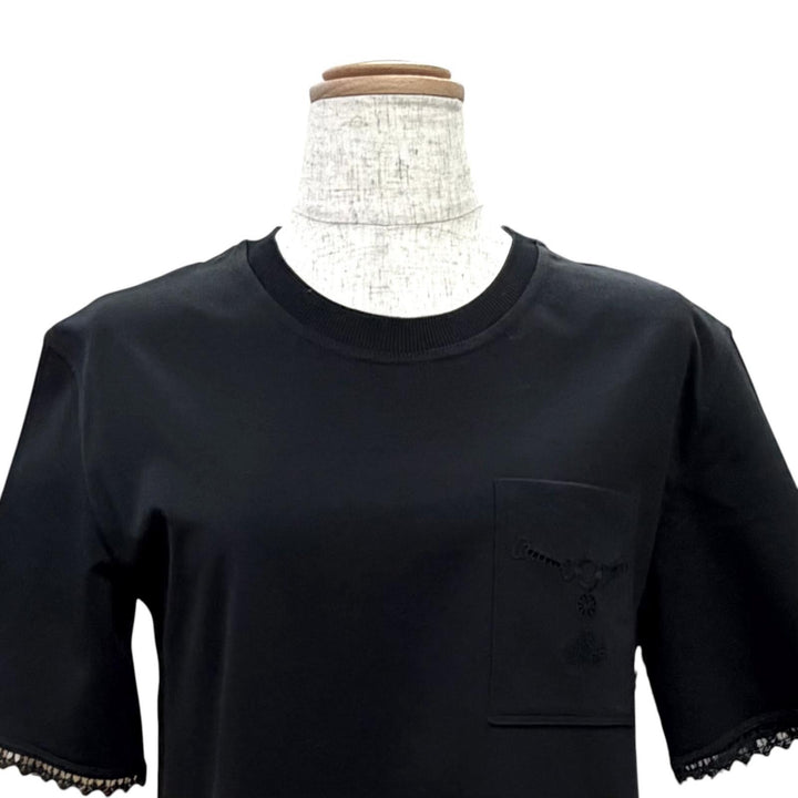 極美品△HERMES エルメス 25AW 5H4505DC Embroidered pocket flared dress PALEFROI 袖口レース使い 半袖Tシャツ ワンピース 正規品 34