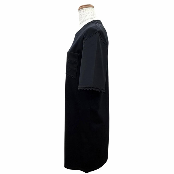 極美品△HERMES エルメス 25AW 5H4505DC Embroidered pocket flared dress PALEFROI 袖口レース使い 半袖Tシャツ ワンピース 正規品 34