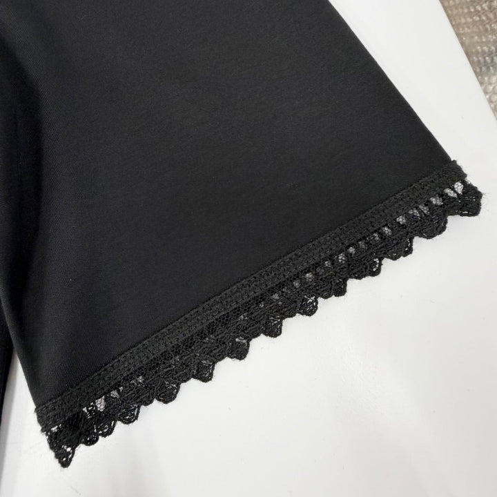 極美品△HERMES エルメス 25AW 5H4505DC Embroidered pocket flared dress PALEFROI 袖口レース使い 半袖Tシャツ ワンピース 正規品 34