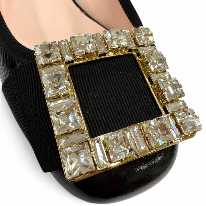 極美品☆ROGER VIVIER ロジェヴィヴィエ Tres Vivier ストラスバックル レザー パンプス ブラック 36.5 イタリア製 レディース 保存袋付