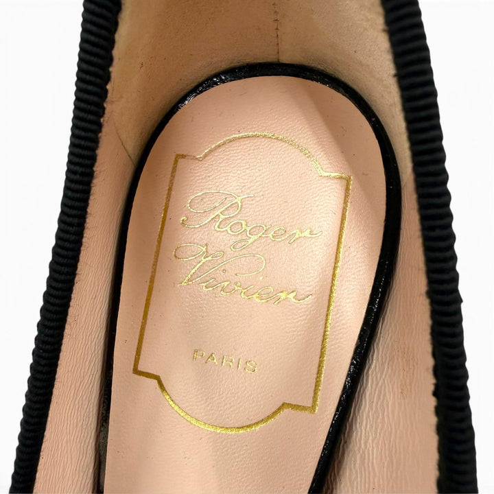 極美品☆ROGER VIVIER ロジェヴィヴィエ Tres Vivier ストラスバックル レザー パンプス ブラック 36.5 イタリア製 レディース 保存袋付