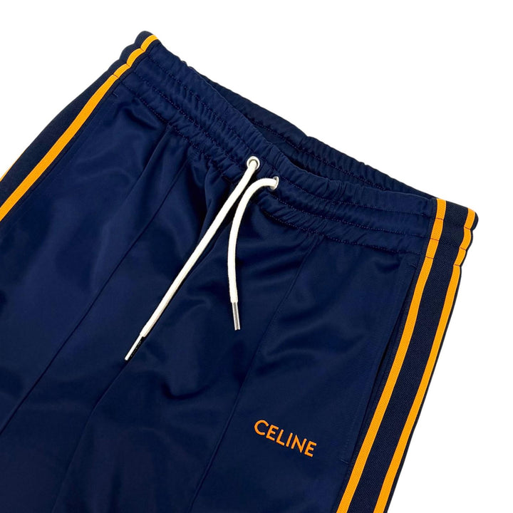 極美品★CELINE セリーヌ 2Z576859W ロゴ刺繍 サイドライン フレア トラックパンツ ネイビー オレンジ XS イタリア製 正規品 レディース