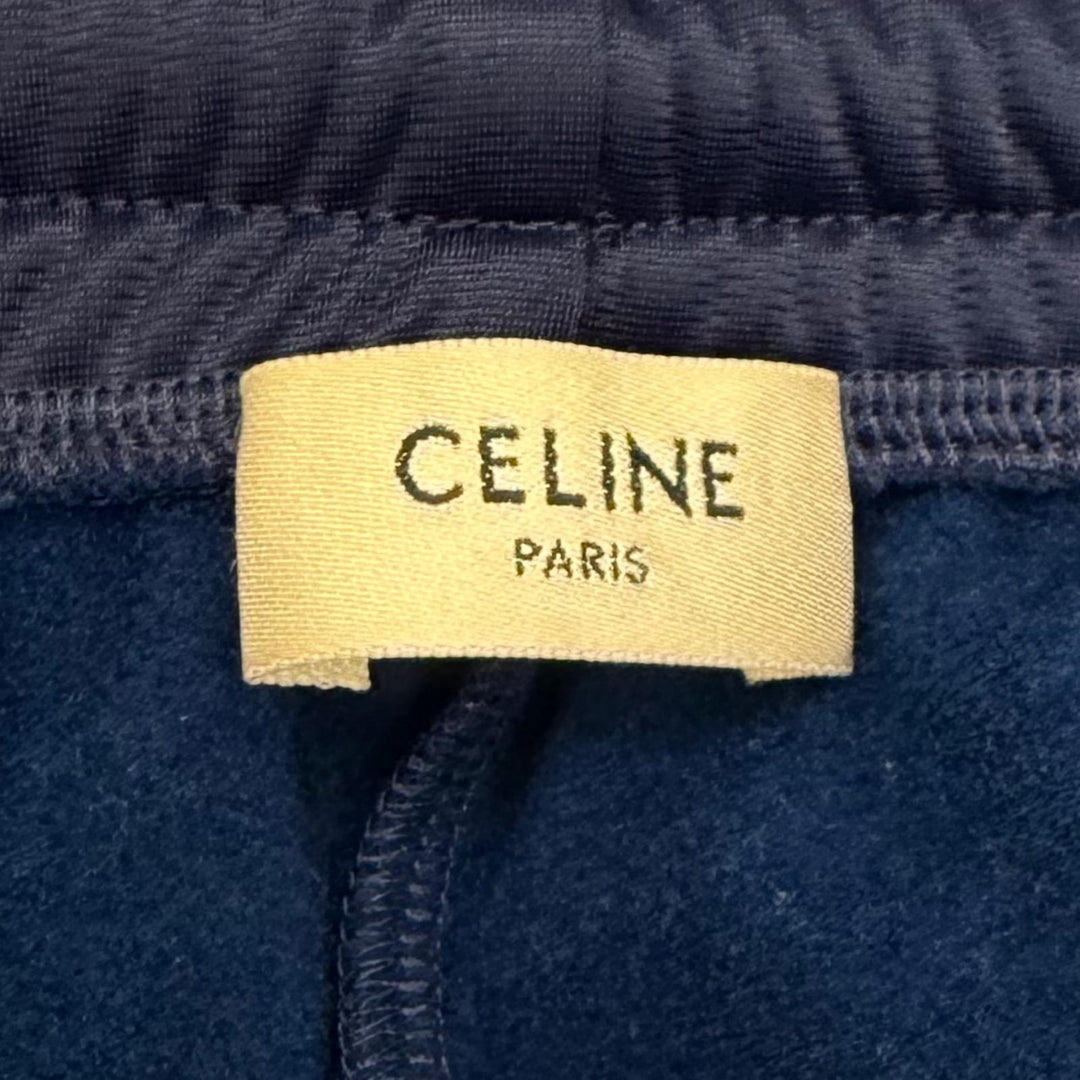 極美品★CELINE セリーヌ 2Z576859W ロゴ刺繍 サイドライン フレア トラックパンツ ネイビー オレンジ XS イタリア製 正規品 レディース