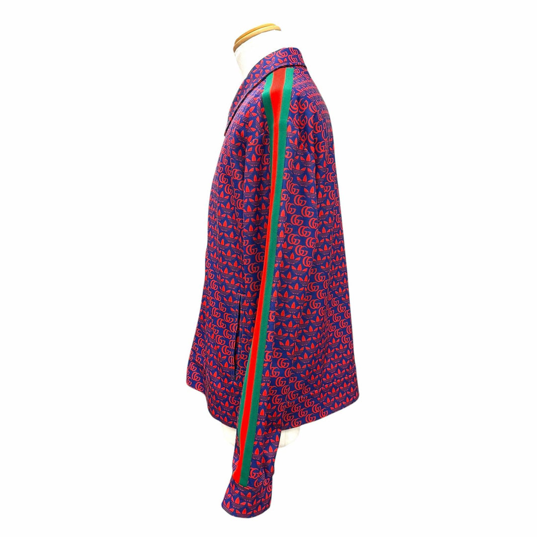 極美品▼GUCCI adidas グッチ アディダス 692112 ウェブライン ロゴ総柄 ZIPUP ブルゾン トラックジャケット レッド ネイビー XL 正規品