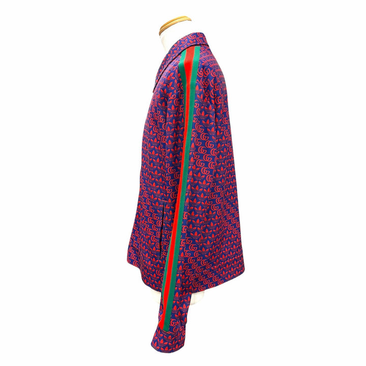 極美品▼GUCCI adidas グッチ アディダス 692112 ウェブライン ロゴ総柄 ZIPUP ブルゾン トラックジャケット レッド ネイビー XL 正規品
