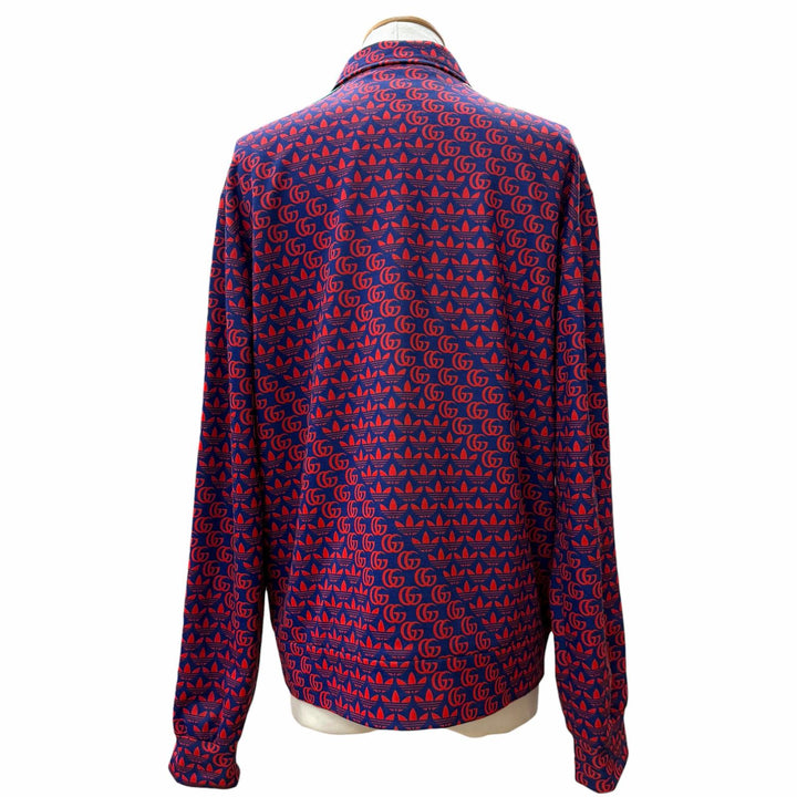 極美品▼GUCCI adidas グッチ アディダス 692112 ウェブライン ロゴ総柄 ZIPUP ブルゾン トラックジャケット レッド ネイビー XL 正規品