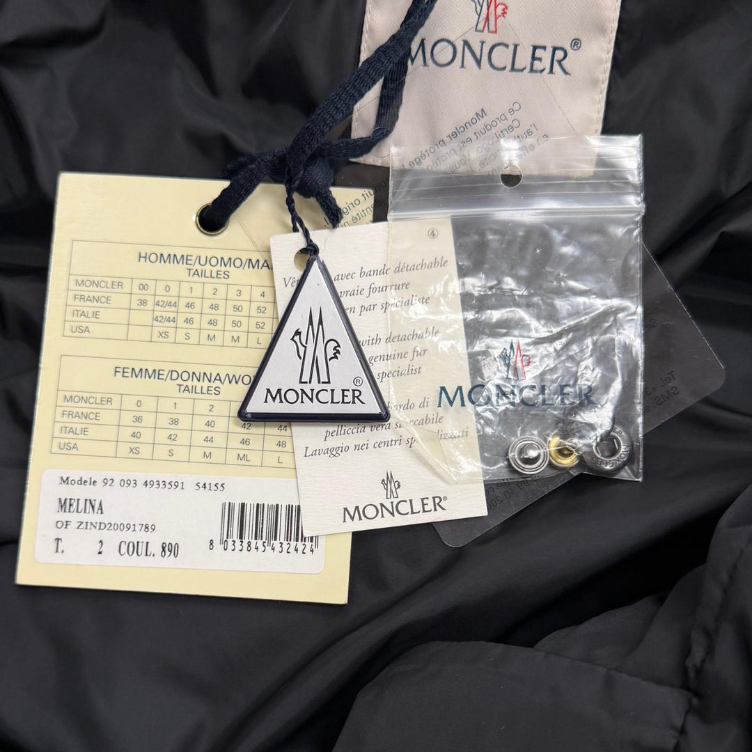 美品★MONCLER モンクレール FLAMMETTE ロゴワッペン・フード付 ZIP UP ダウンコート ダウンジャケット ブラック 2 正規品 レディース