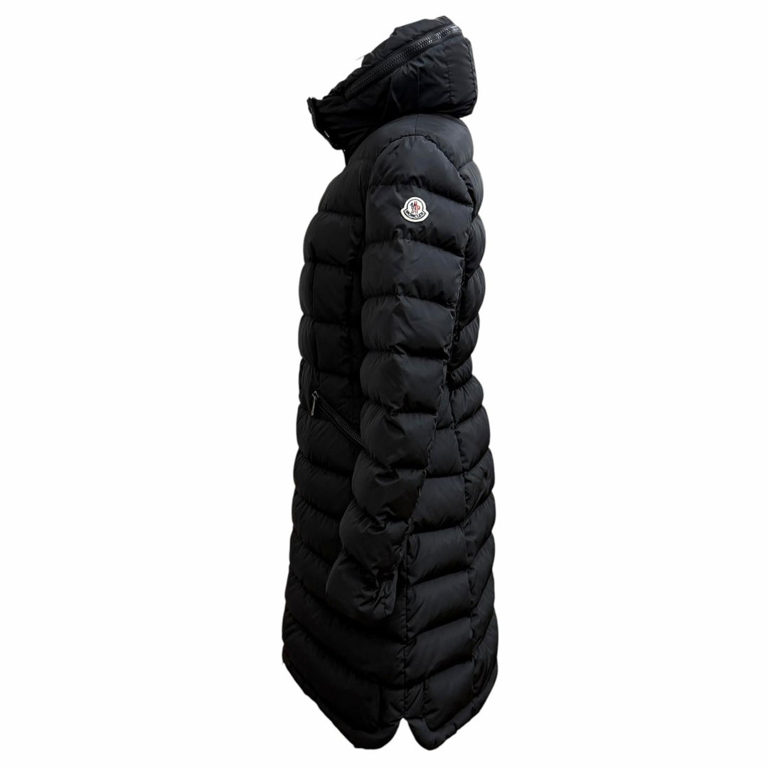 美品★MONCLER モンクレール FLAMMETTE ロゴワッペン・フード付 ZIP UP ダウンコート ダウンジャケット ブラック 2 正規品 レディース