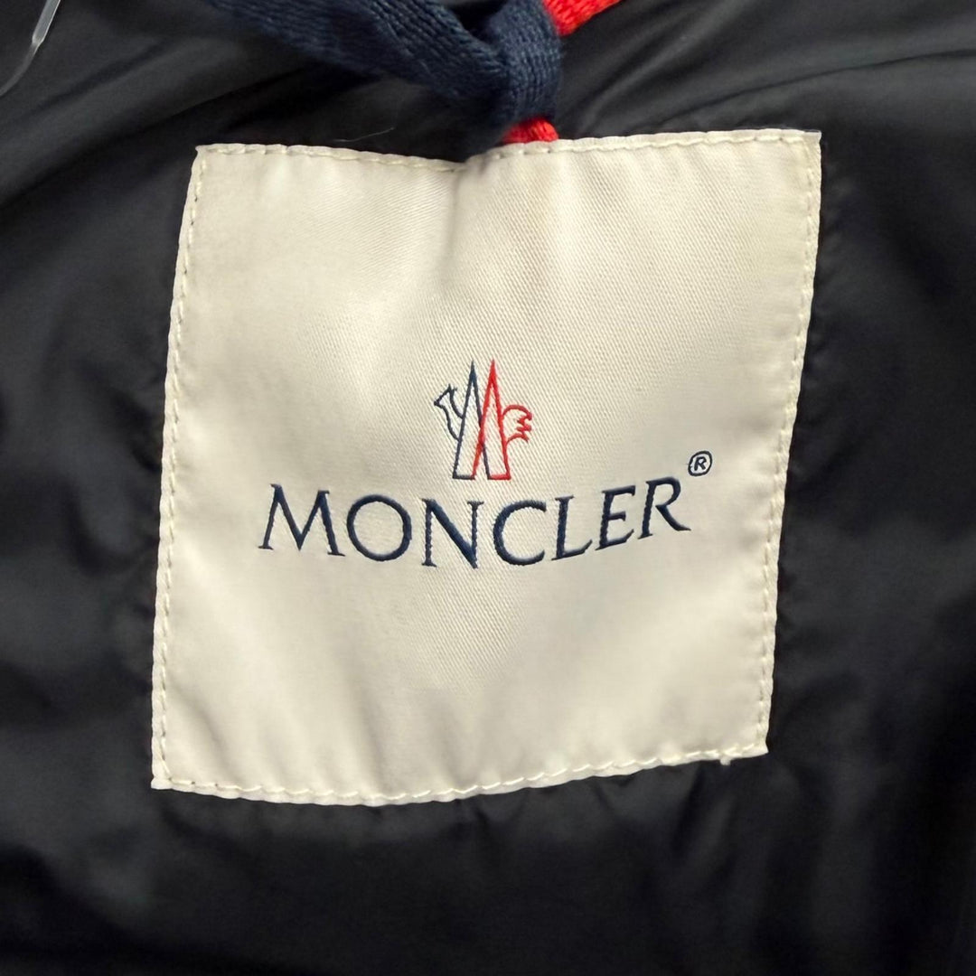 美品★MONCLER モンクレール FLAMMETTE ロゴワッペン・フード付 ZIP UP ダウンコート ダウンジャケット ブラック 2 正規品 レディース