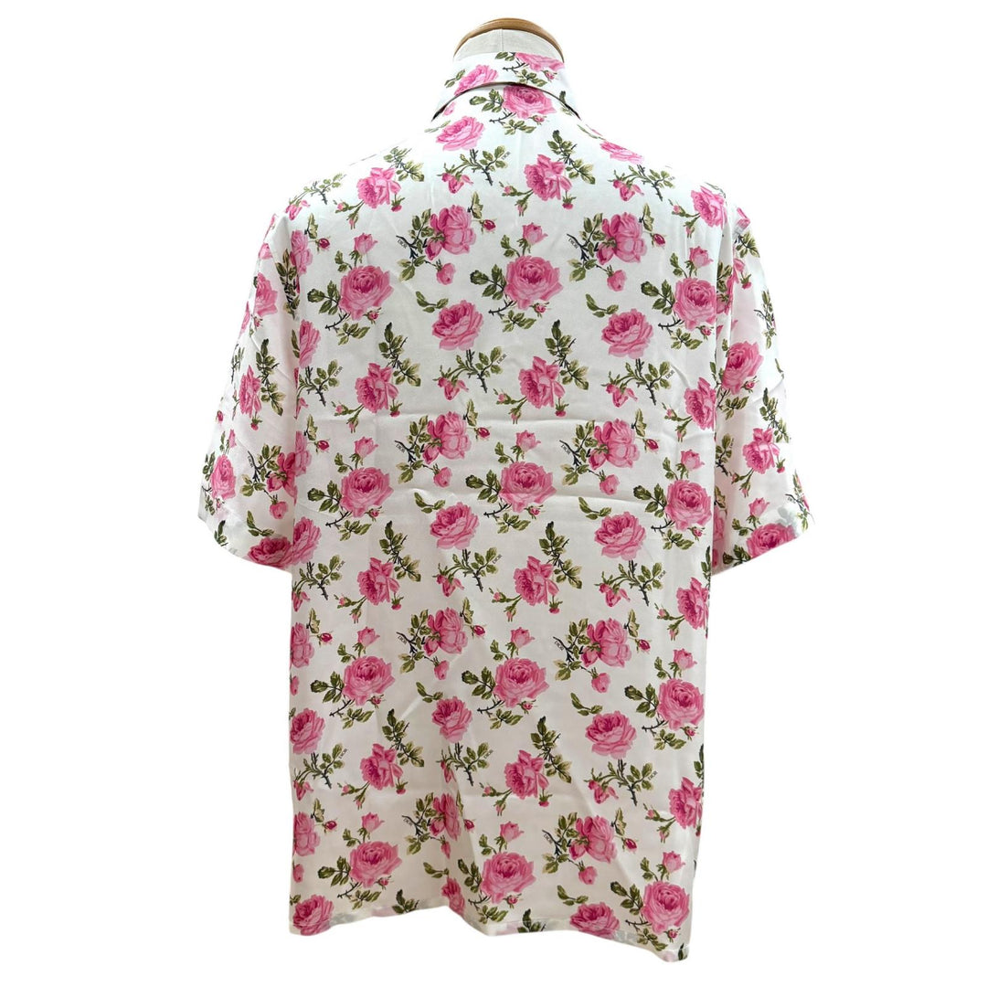 極美品▼DIOR ディオール オム 193C545A5630 シルク100% フラワーロゴプリント ショートスリーブ 比翼仕立 半袖シャツ 39 正規品 メンズ