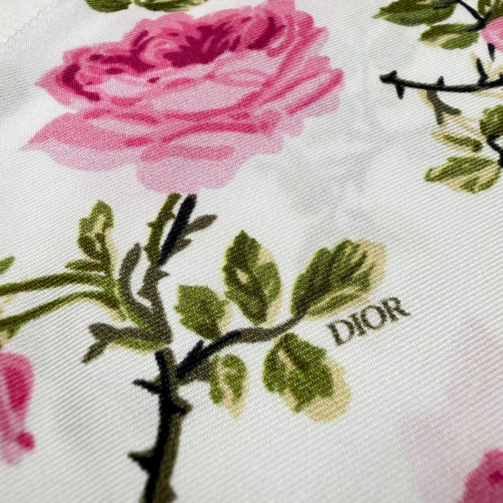 極美品▼DIOR ディオール オム 193C545A5630 シルク100% フラワーロゴプリント ショートスリーブ 比翼仕立 半袖シャツ 39 正規品 メンズ