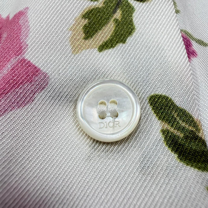 極美品▼DIOR ディオール オム 193C545A5630 シルク100% フラワーロゴプリント ショートスリーブ 比翼仕立 半袖シャツ 39 正規品 メンズ