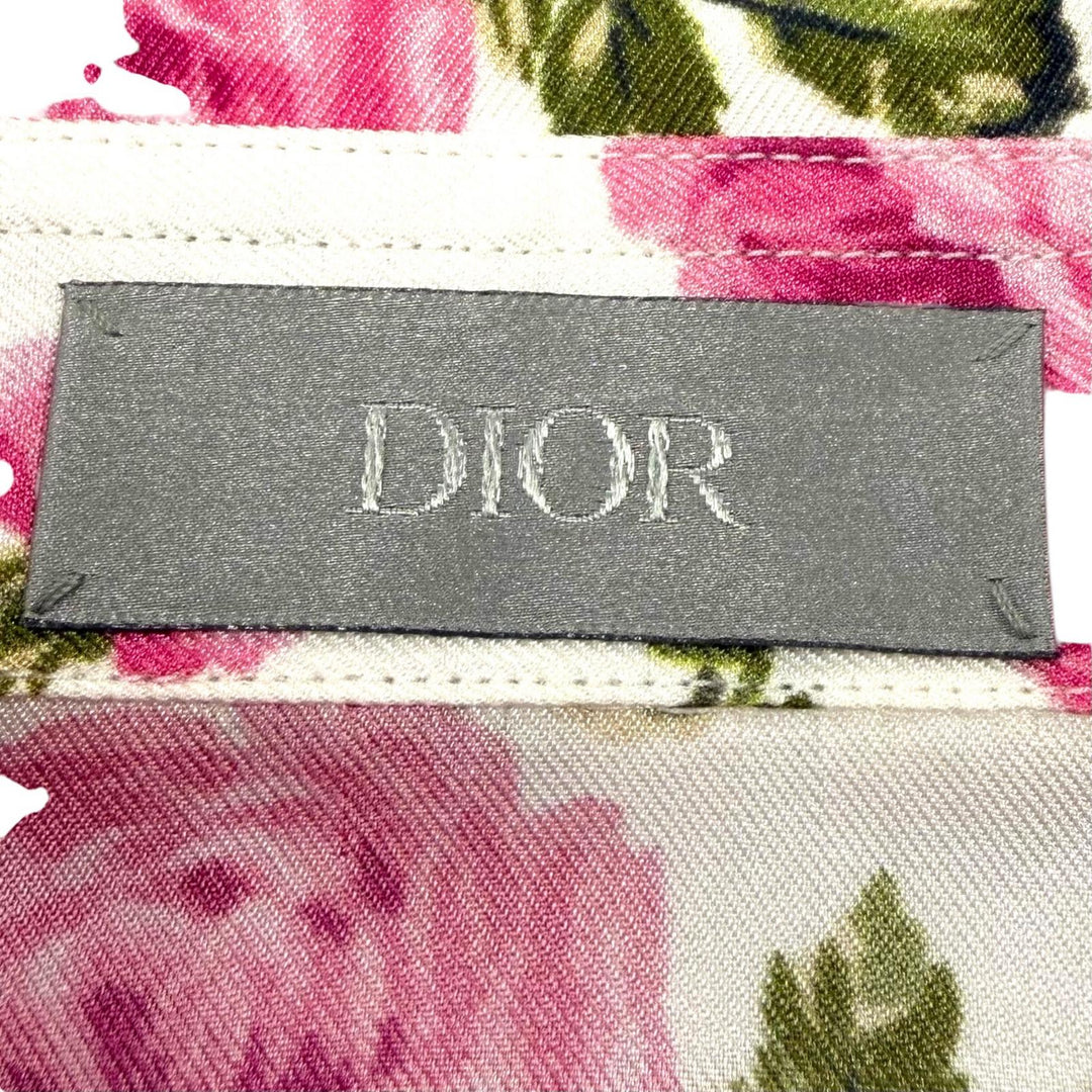 極美品▼DIOR ディオール オム 193C545A5630 シルク100% フラワーロゴプリント ショートスリーブ 比翼仕立 半袖シャツ 39 正規品 メンズ