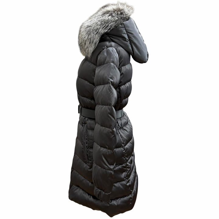 極美品★PRADA プラダ 28G062 フォックスファー・ロゴベルト付 ZIP UP ダウンコート ダウンジャケット グレー 42 正規品 レディース