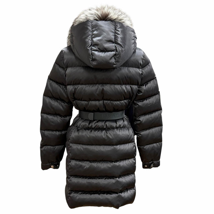 極美品★PRADA プラダ 28G062 フォックスファー・ロゴベルト付 ZIP UP ダウンコート ダウンジャケット グレー 42 正規品 レディース