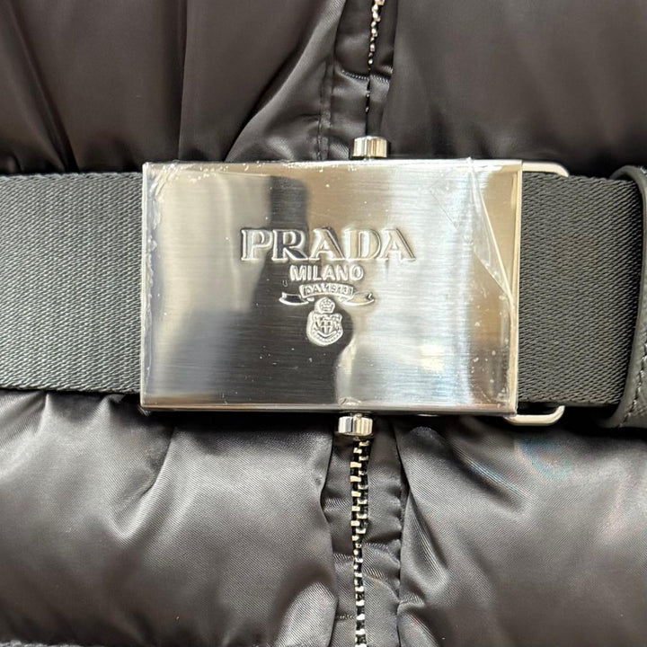 極美品★PRADA プラダ 28G062 フォックスファー・ロゴベルト付 ZIP UP ダウンコート ダウンジャケット グレー 42 正規品 レディース