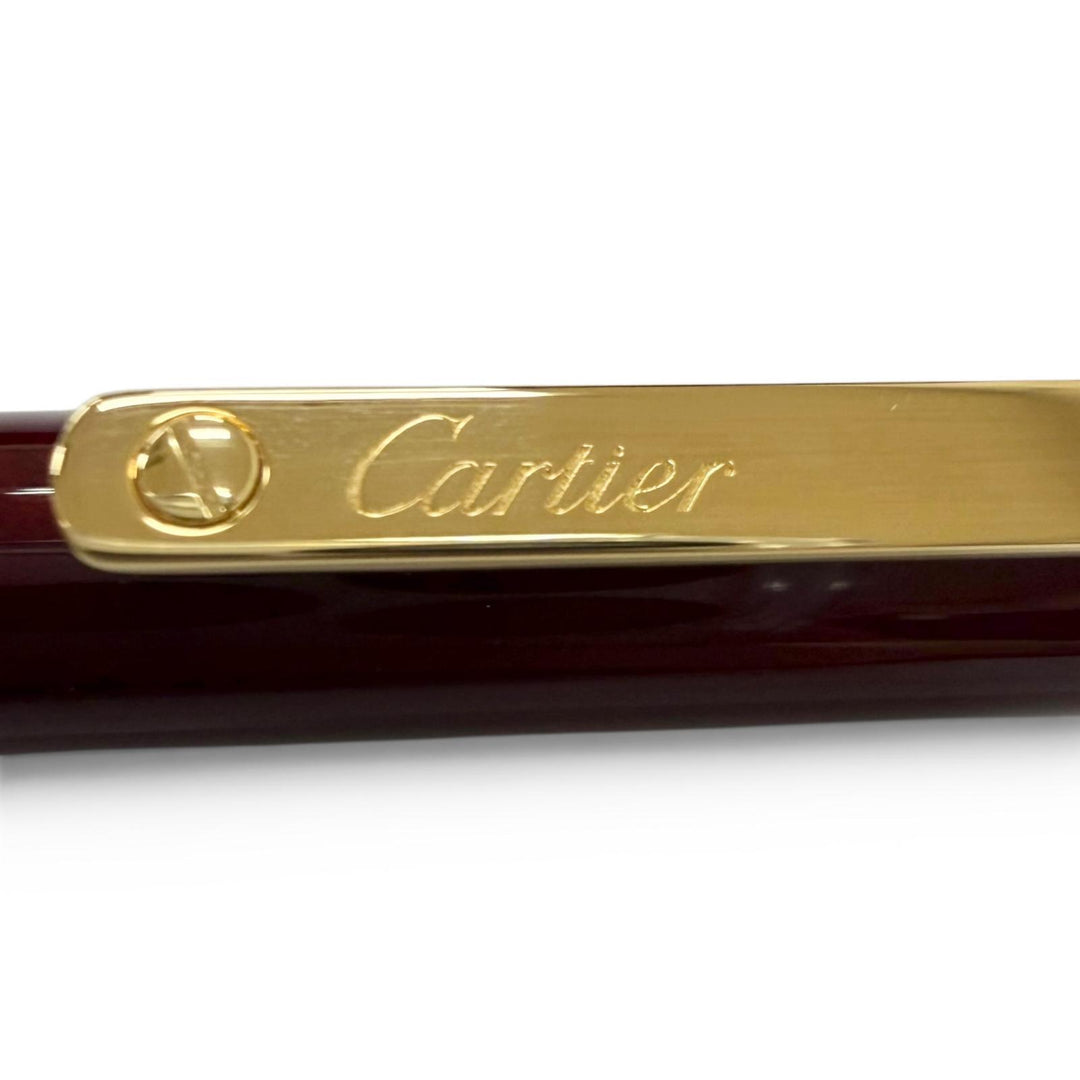 未使用品□Cartier カルティエ サントス ドゥ カルティエ ツイスト式 ボールペン ボルドー ゴールド スイス製 メンズ 筆記確認済み 箱付