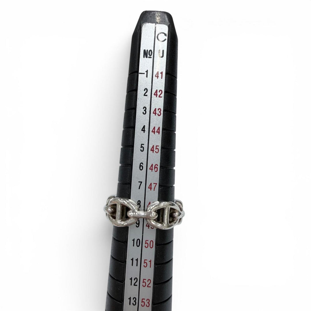 良品☆HERMES エルメス アンシェネ PM AG925 シェーヌダンクル リング 指輪 シルバー 49（JP9号相当） フランス製 重量5.09g レディース