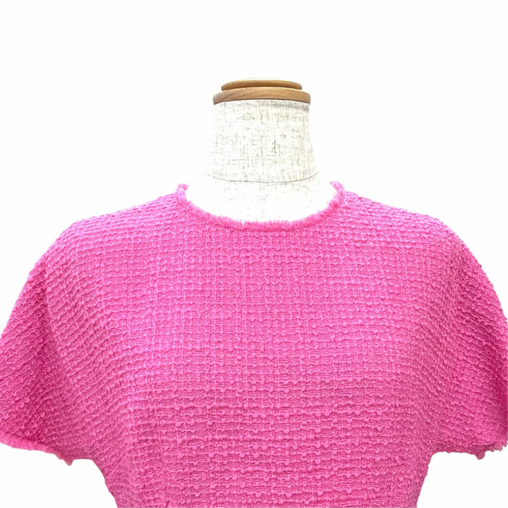 極美品△DOLCE&amp;GABBANA ドルチェ＆ガッバーナ ウール 黒タグ 裏地レオパード柄 ロゴ金具 半袖 ツイードワンピース ピンク 42 伊製 正規品
