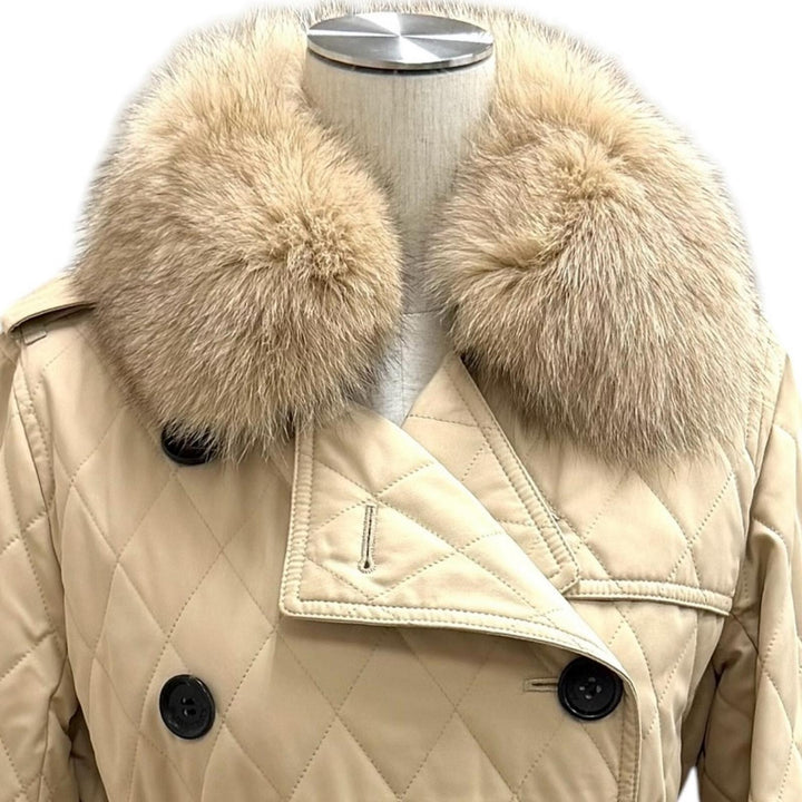 極美品★BURBERRY LONDON バーバリーロンドン FR070-625-41 襟FOXファー 裏地ノバチェック柄 キルティング トレンチコート 38 正規品