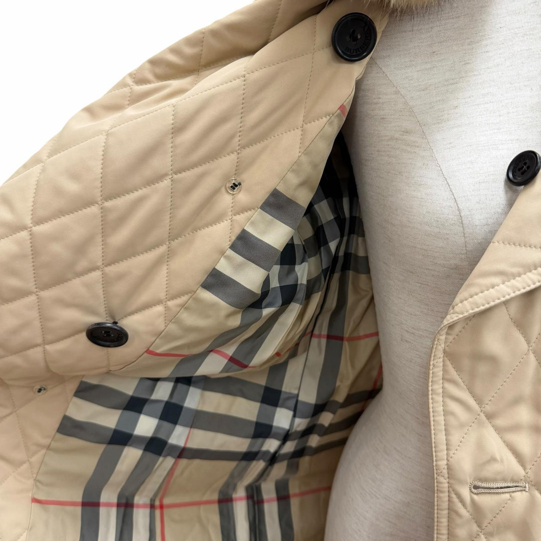 極美品★BURBERRY LONDON バーバリーロンドン FR070-625-41 襟FOXファー 裏地ノバチェック柄 キルティング トレンチコート 38 正規品