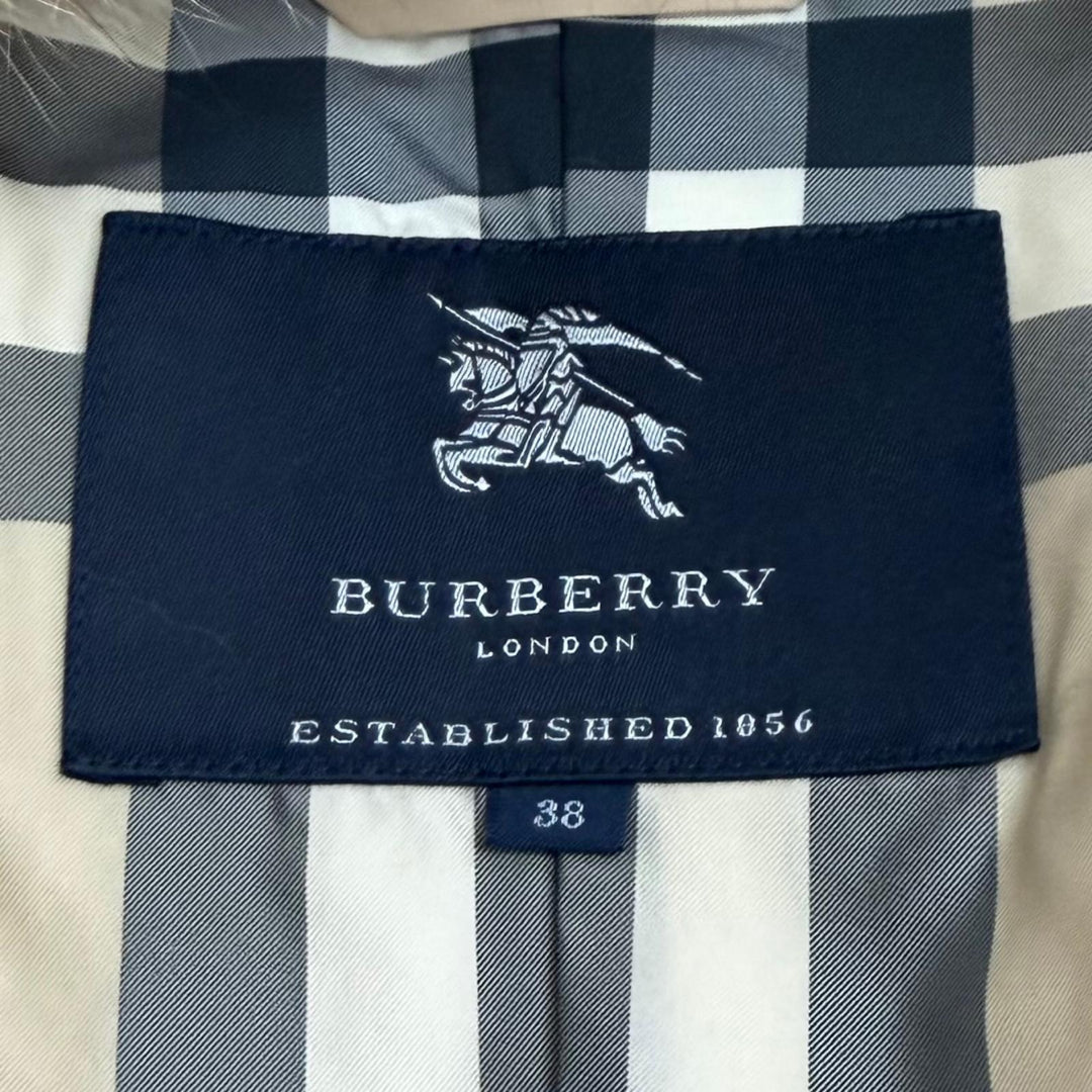 極美品★BURBERRY LONDON バーバリーロンドン FR070-625-41 襟FOXファー 裏地ノバチェック柄 キルティング トレンチコート 38 正規品