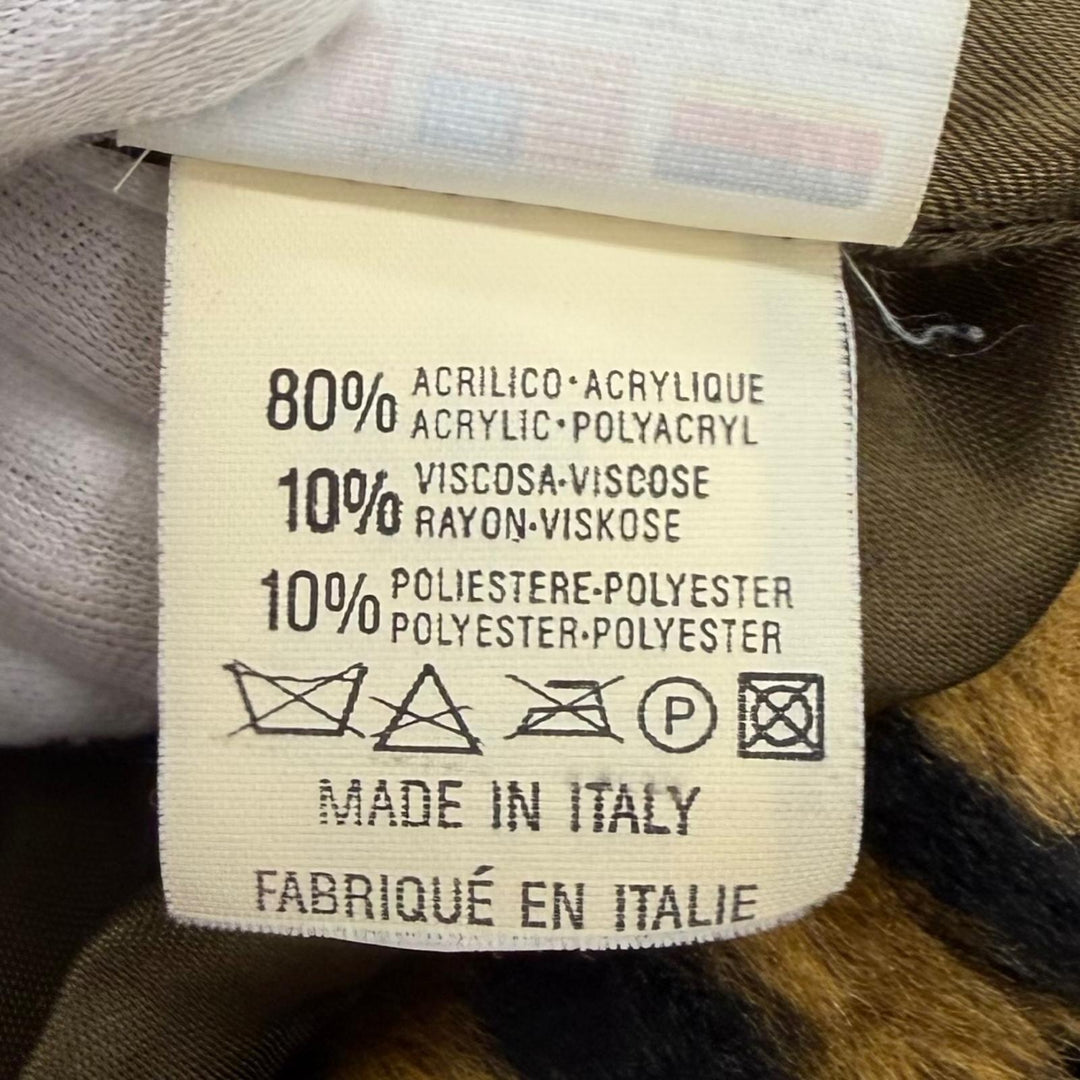 極美品★FENDI jeans フェンディ ジーンズ ヴィンテージ ペカン ズッカ柄 クロップド フェイクファー ジャケット ブラウン ブラック 42