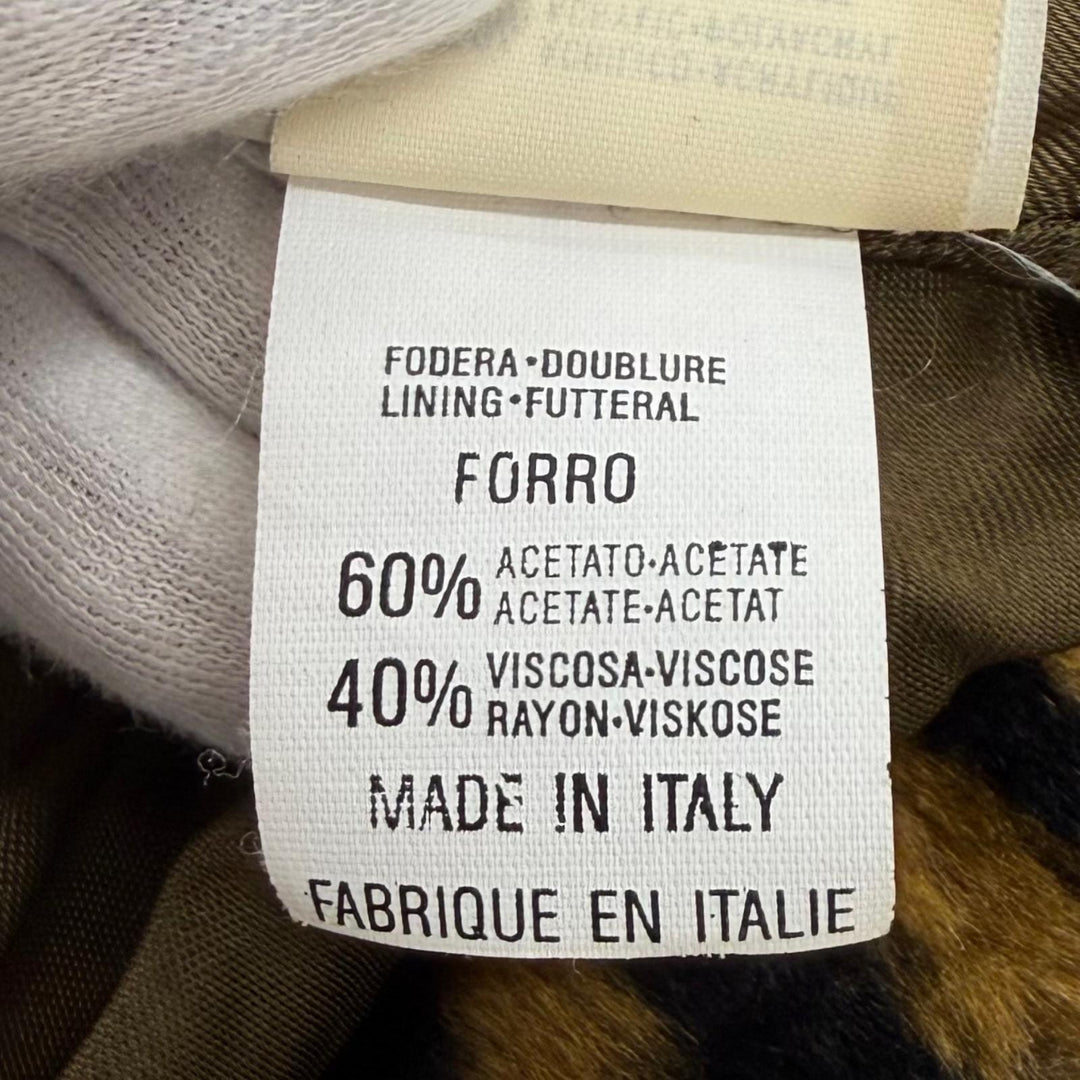 極美品★FENDI jeans フェンディ ジーンズ ヴィンテージ ペカン ズッカ柄 クロップド フェイクファー ジャケット ブラウン ブラック 42