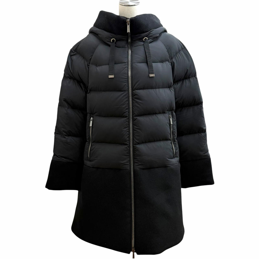 極美品★MOORER ムーレー NOREYA-S3 カシミヤ混 フード付 切替デザイン ZIP UP ダウンコート ブラック 44 イタリア製 ハンガー付き