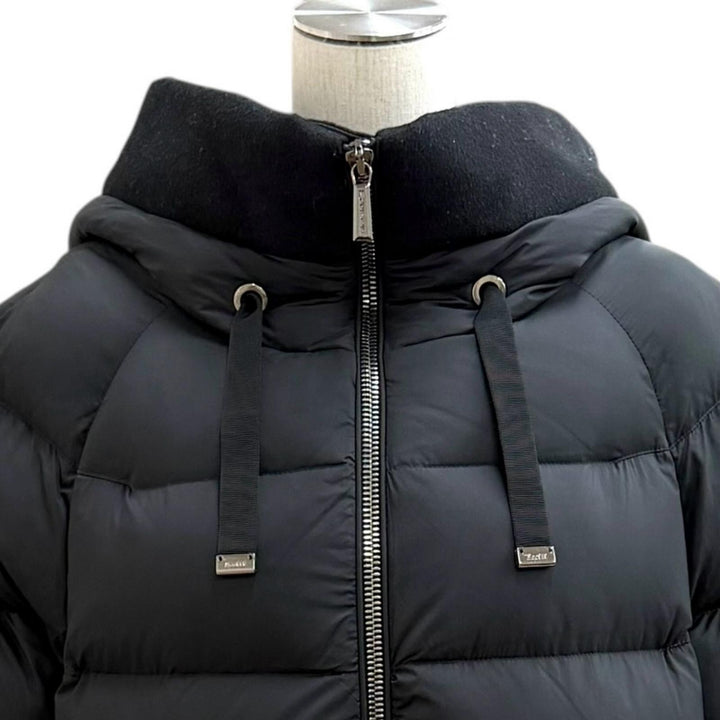 極美品★MOORER ムーレー NOREYA-S3 カシミヤ混 フード付 切替デザイン ZIP UP ダウンコート ブラック 44 イタリア製 ハンガー付き