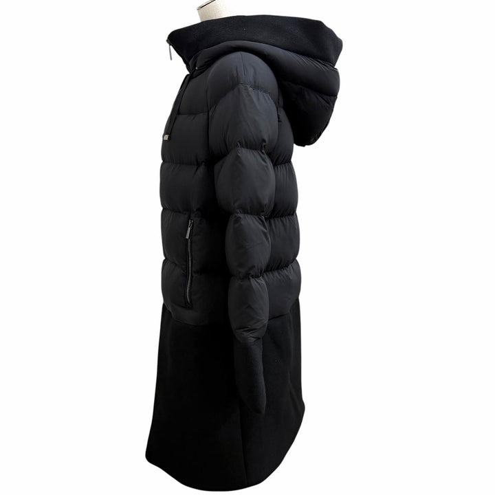 極美品★MOORER ムーレー NOREYA-S3 カシミヤ混 フード付 切替デザイン ZIP UP ダウンコート ブラック 44 イタリア製 ハンガー付き