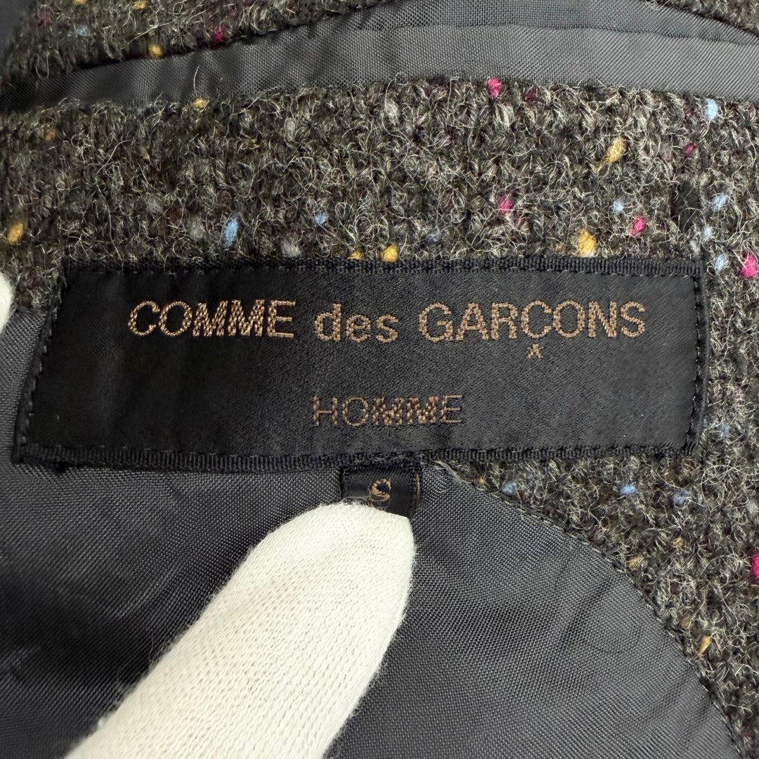 極美品□COMME des GARCONS HOMME コムデギャルソンオム 88AW アーカイブ シングル ツイード テーラードジャケット グレー S 日本製