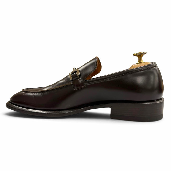 未使用品▼GUCCI グッチ ホースビット スクエアトゥ レザーシューズ ローファー ダークブラウン シルバー金具 IT 42 イタリア製 メンズ
