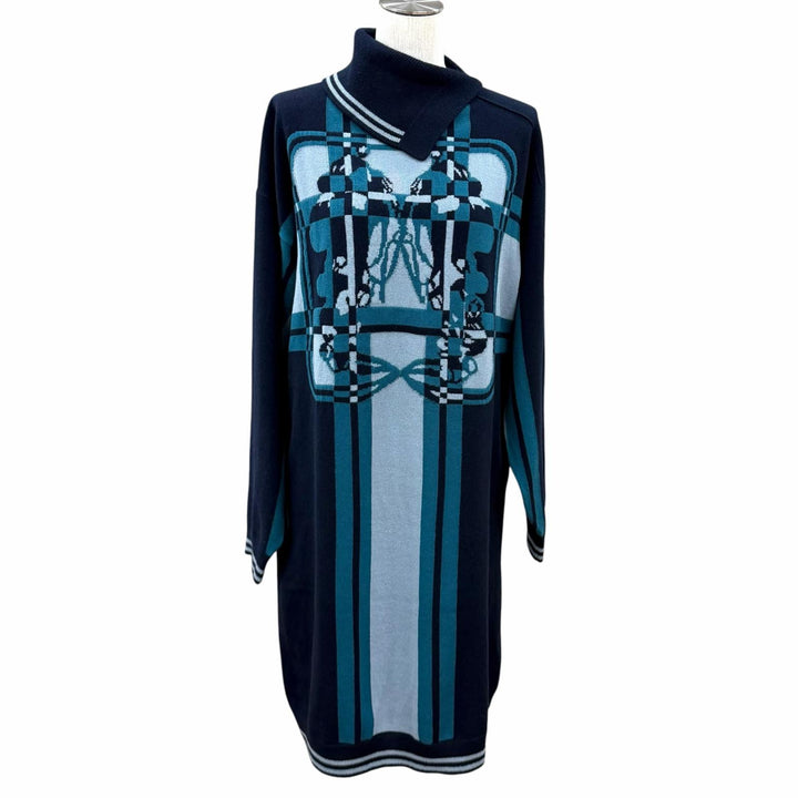 美品★エルメス 2023年製 3H2502DD BRIDES de GALA Tartan ブリッド ドゥ ガラ タータン カシミヤ100％ ニットワンピース 36 正規品