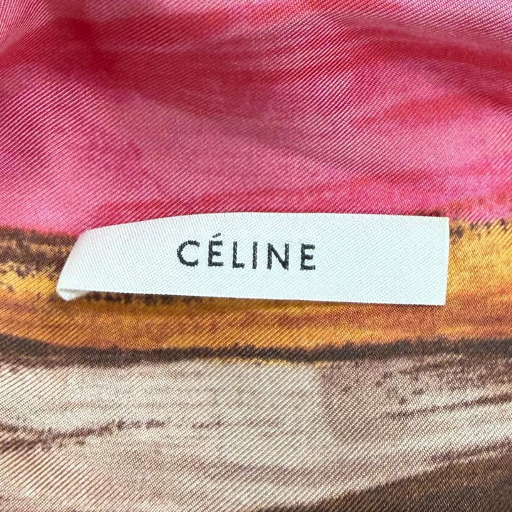 美品★CELINE セリーヌ 2 3FT8 ウール100％ フィービー期 シルク切替 マップスカーフ ニット マルチ M イタリア製 正規品 レディース