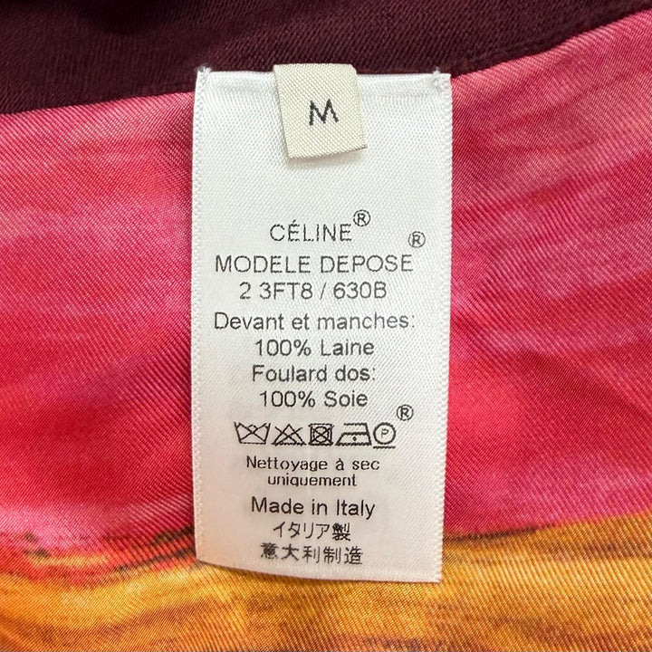 美品★CELINE セリーヌ 2 3FT8 ウール100％ フィービー期 シルク切替 マップスカーフ ニット マルチ M イタリア製 正規品 レディース