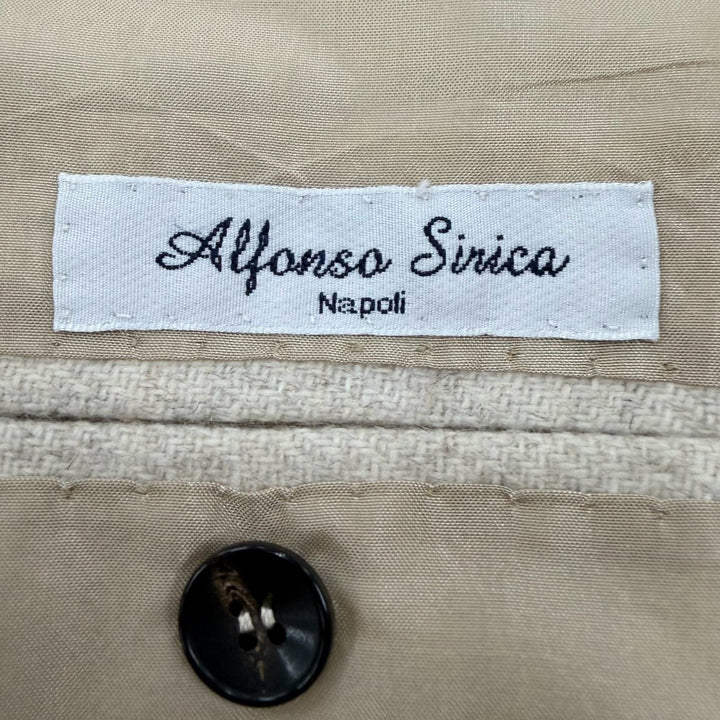 美品▼Alfonso Sirica アルフォンソ シリカ ウール100% 本切羽 シングルジャケット テーラード ライトベージュ M相当 伊製 正規品 メンズ