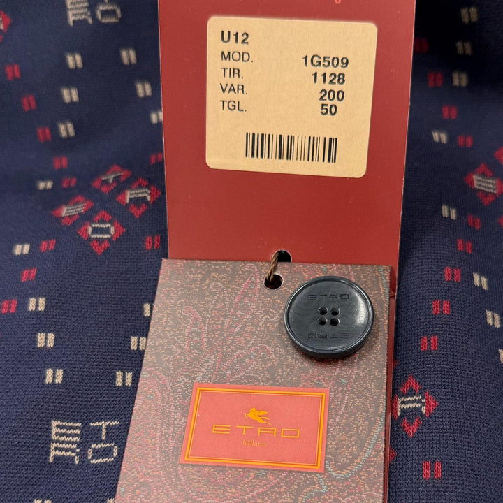 未使用品▼ETRO エトロ 2022年製 ロゴ総柄 レイヤードデザイン ロゴ入りボタン フーデッド シングルジャケット テーラード 紺 50 正規品