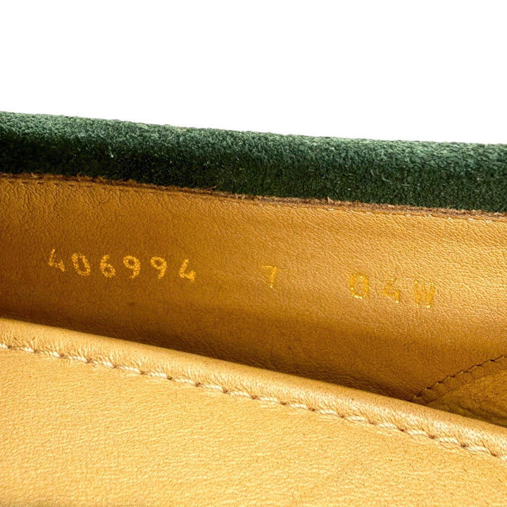 未使用品□GUCCI グッチ 406994 スウェードレザー ホースビット モカシン ローファー グリーン ゴールド金具 7 イタリア製 メンズ 箱付き