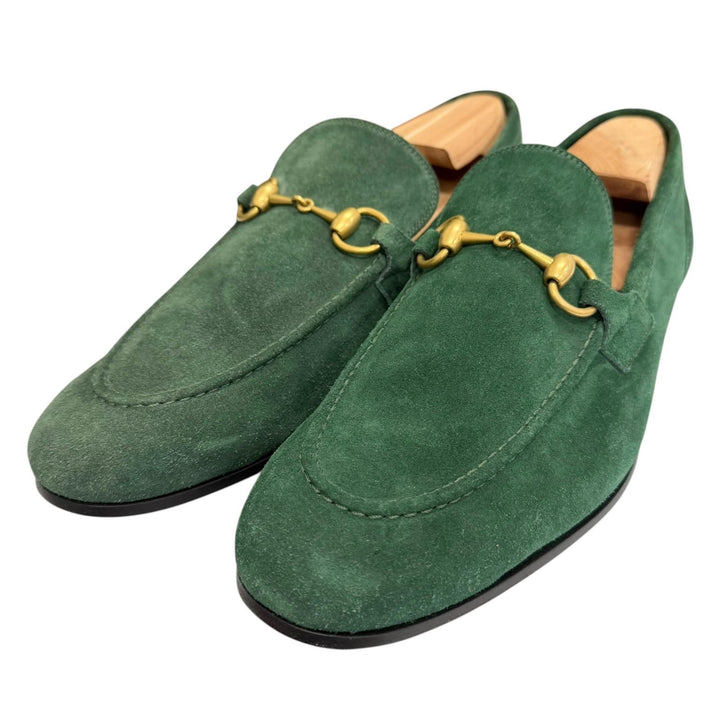 未使用品□GUCCI グッチ 406994 スウェードレザー ホースビット モカシン ローファー グリーン ゴールド金具 7 イタリア製 メンズ 箱付き
