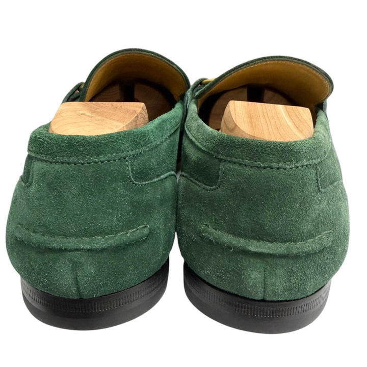 未使用品□GUCCI グッチ 406994 スウェードレザー ホースビット モカシン ローファー グリーン ゴールド金具 7 イタリア製 メンズ 箱付き